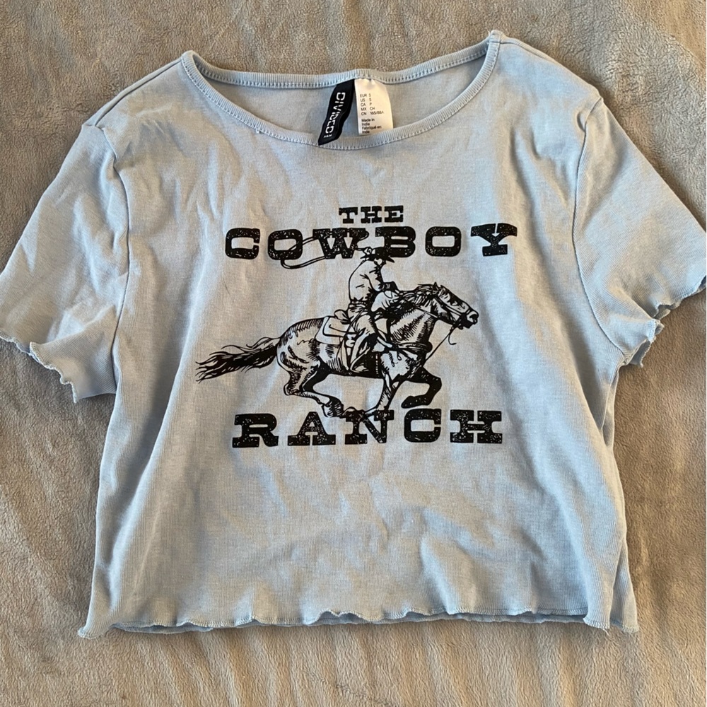 Cowgirl cropped blue t shirt